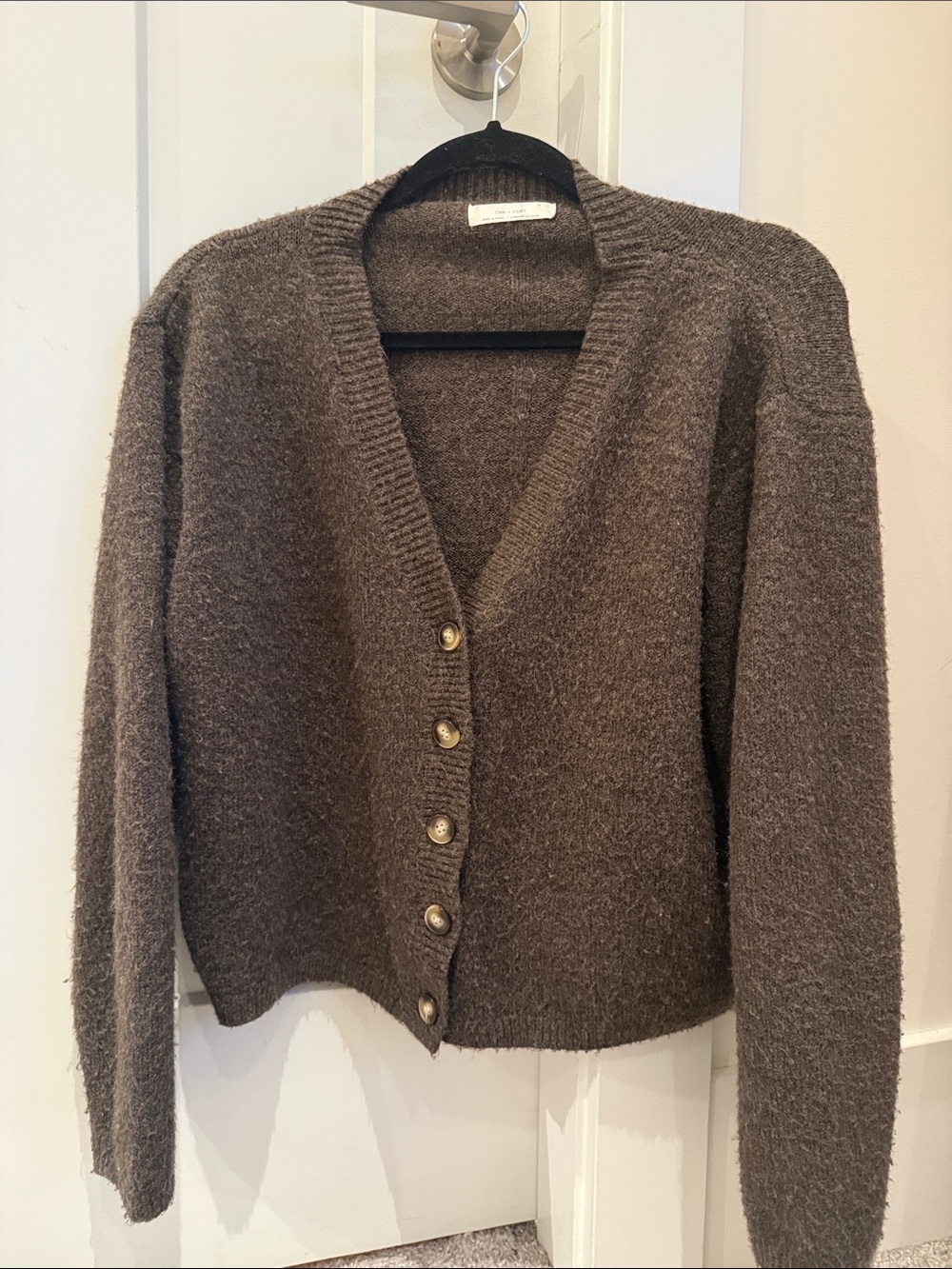 OAK + FORT Brown V-Neck Button Wool Blend Cardigan - Picture 1 of 3